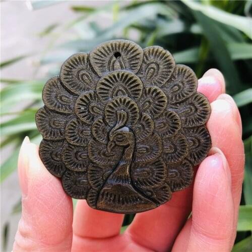 Natural gemstone peacock statue silver silver obsidian small animal stone and healing crystal craft carved statues for home deco