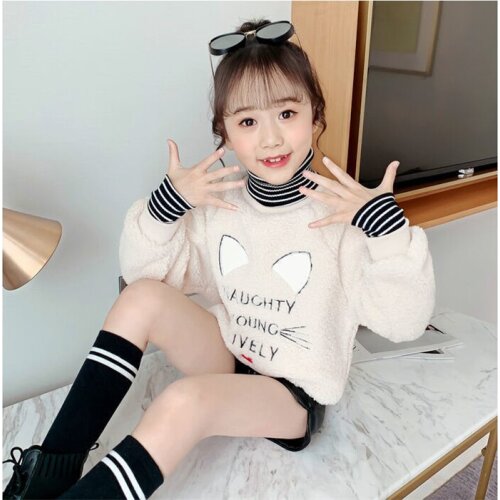 Boys' Girls' Hoodies Sweatshirts Babys Kids Outwear 2021 Beige Plus Velvet Thicken Winter Autumn Top Cotton Childrens Clothing