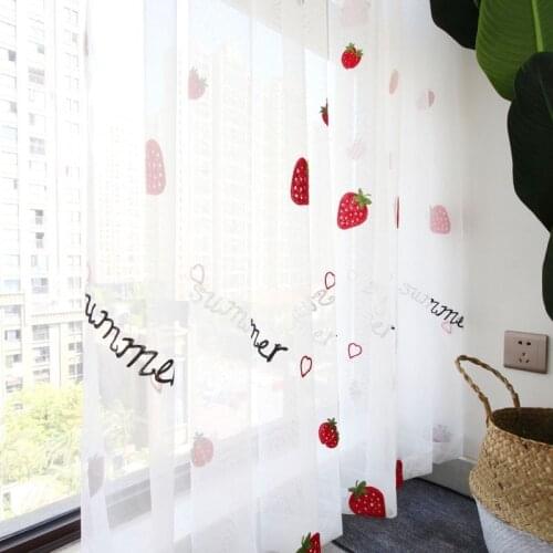 Cartoon Cute Strawberry Pattern Embroidered Tulle Curtains for Kids Girls Bedroom Living Room Korean Sweety Fruit Sheer Voile