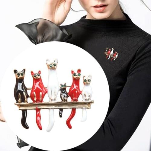 All-match black, white and red 3 color cat brooch 6 cat brooch men and women brooch accessories