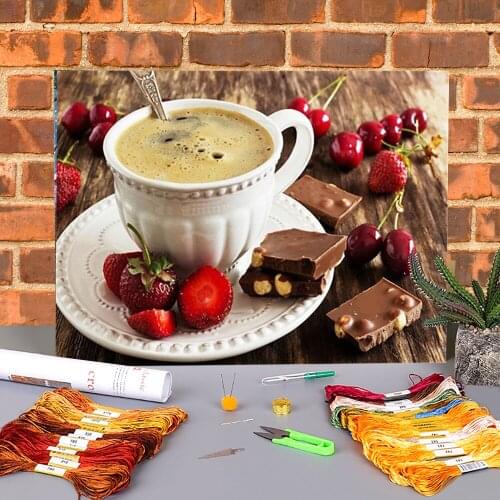 Coffee Cup Pre-Printed 11CT Cross-Stitch Embroidery Patterns DMC Threads Needlework Sewing Hobby Handicraft Floss Different