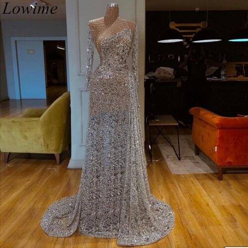 Gorgeous Luxury Sequin Illusion Celebrity Dresses 2019 Long Mermaid Formal Evening Dress With Long Sleeves Aeabic Party Gowns