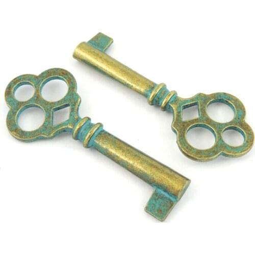 Vintage 3pcs/pack Ancient Blue Key Shaped Necklace Pendant 65*27mm Large Charms Jewelry Crafts pendant Bracelet Handmade Punk