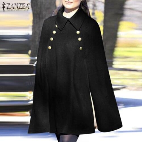 ZANZEA Vintage Lapel Split Ponchos Women Elegant Solid Cloak Autumn Fashion Loose Coats Party Holiday Capes Female Work Jackets