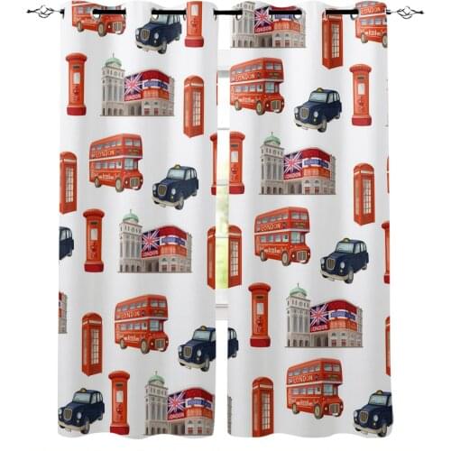 Bus Phone Booth Building British Flag Mailbox Bedroom Window Curtain for Living Room Decoration Curtains Home Textile Drapes