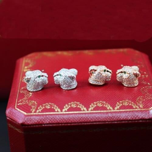 Pure 925 Sterling Silver Jewelry For Women Leopard Earrings Panther Head Stud Earrings Silver Wedding Party Silver Earring