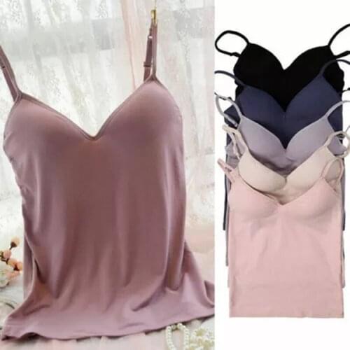 Women Padded Bra Spaghetti Strap V Neck Vest Cami Tank Tops Shirt Blouse