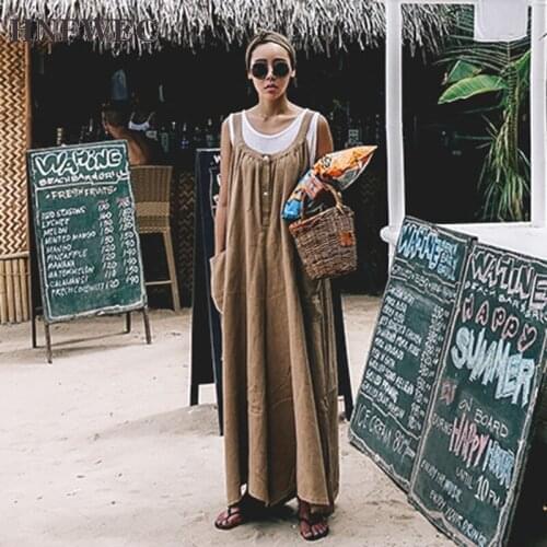 Loose Jumpsuits Women Off Shouder O Neck Sleeveless Pocket Casual Minimalism Female Trousers Causal 2020 Fashion New K364