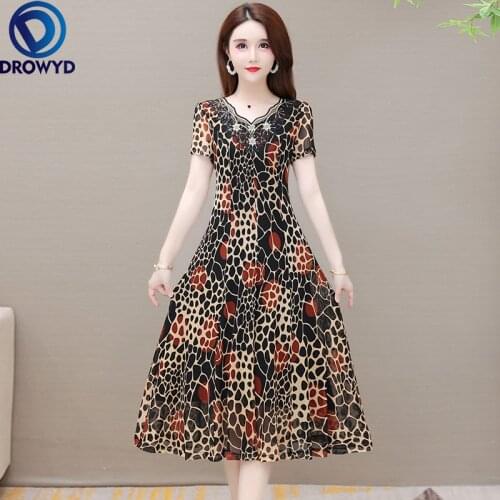 Summer Beach Boho Midi Dress for Women 2021 Fashion Leopard Print Yellow V-neck Short Sleeve A-line Dress Bodycon Party Vestidos