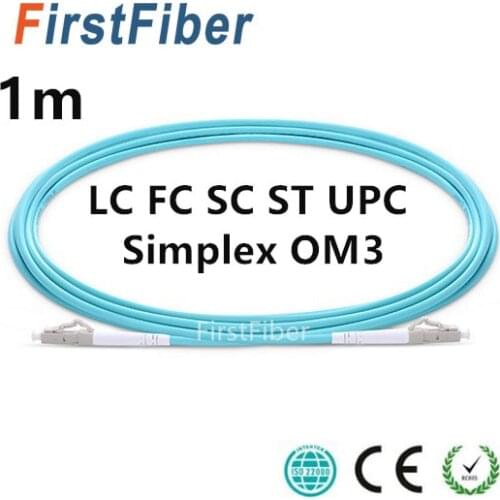 1m LC SC FC ST UPC OM3 Fiber Patch Cable, Simplex Jumper, 1 Core Patch Cord Multimode 2.0mm