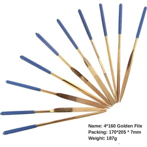 10Pcs Mini Files Titanium Diamond Coating Needle Flat File Set Diamond File Metal Working Sanding Tools