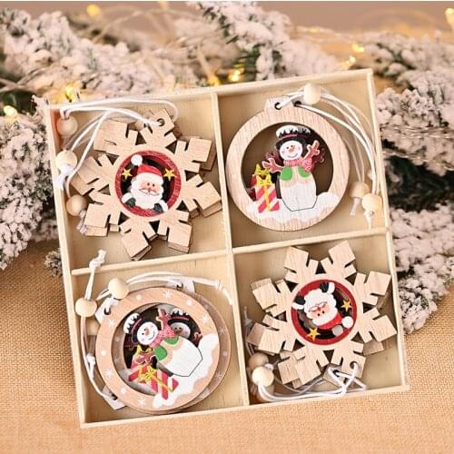 12Pcs Christmas Snowflakes Wooden Pendants Xmas Tree Ornaments Home Hanging Decor Christmas Decorations for Home 2022 Navidad