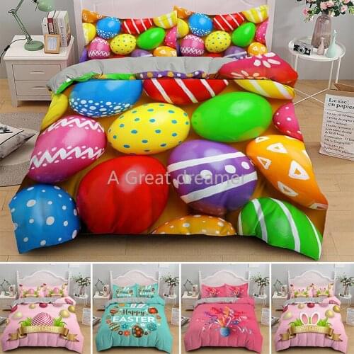 Happy Easter Egg Duvet Cover Cartoon Bedding Set Soft Microfiber Gift For Kids Cute Comforter Covers With Pillowcase 2/3 Pcs