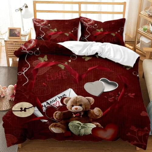 Design Love Cartoon Bear 3d Comforter Bedding Sets Cute Bed Linen Romantic Adult Kids Duvet Cover Set Quilt Cover 2/3pcs