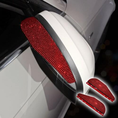 Car Rear View Mirror Sticker Rain Eyebrow 2 Pcs Car Rain Visor Rhinestone Mirror Cover Bling Rear View Mirror Visor Guard