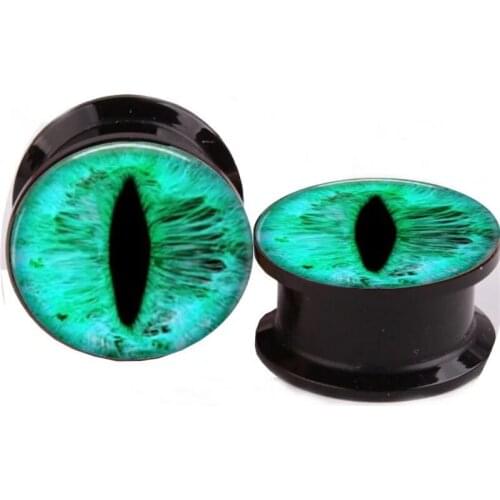 2PCS New Punk Acrylic Ear Plugs Tunnels Green eyes Flesh Expansions Piercing Ears Expander Fashion Women Men Body Jewelry