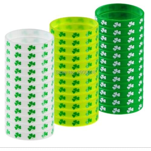 300pcs St. Patricks Day Bracelets Shamrock silicone Rubber Bracelets Wristbands Irish Themed Bracelets for St. Patricks Party