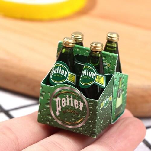 4pcs/set 1:12 Dollhouse Miniature Mineral Water Bottle ＆ Beer Bottle Model Miniature Toy Food Doll House Kitchen Decoration