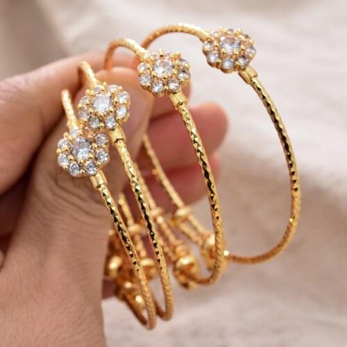 4Pcs/lot Flower France Gold Color Bangles Female Zircon Stone Adjustable Bracelets For Women Cold Color Bangles Wedding Bracelet