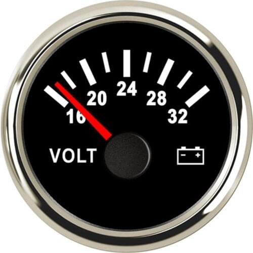 52mm Yacht Marine Voltmeter 12v 24v for Car Boat Auto Motor mobile Indicating Range 8- 16 V / 16- 32V Red Backlight Volts