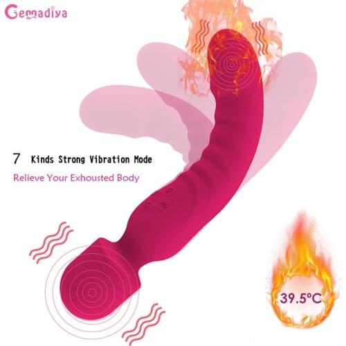 7 Speed Vibration Magic Wand Vibrators Heating Dildo Vibrator Rechargable Body Massage Stick Dual Vibration Adult Toys for Women