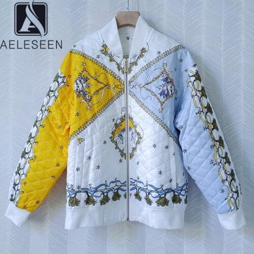 AELESEEN Autumn Winter Warm Coat 2021 High Quality Flower Print Long Sleeve Casual Thick Quilted Coat Jacket