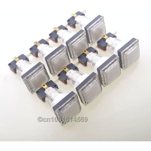 Reyann 8pcs/lot 34*34mm Arcade LED Buttons Angular Square Illuminated Bulbs Push Button For Coin Operated Games & MAME DIY-White