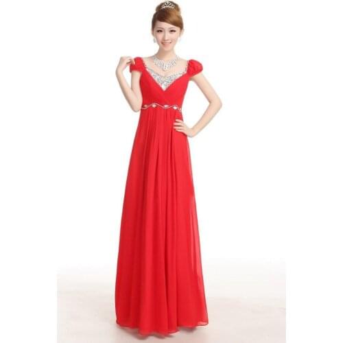 Free shipping V-Neck Long Sexy Bride Dresses US-Style 2016 New Red Women Evening Dresses Slim CZ Portralothing Top Quality TL898