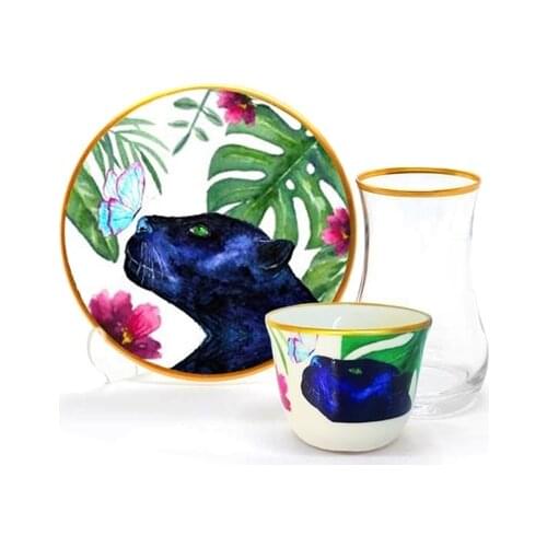 Drop Efe Tea & Arabian Coffee Cup Set 18 Pieces Panther