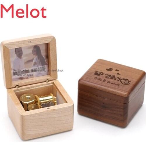 Wooden Photo Music Box DIY Lettering Custom Music Box Sky City Practical Birthday Gift Schoolgirl Girl