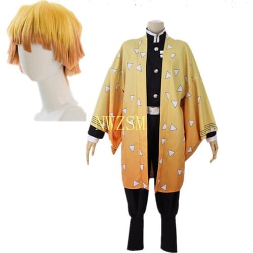 Agatsuma Zenitsu Kids Costume Children Halloween Party Demon Slayer Kimetsu no Yaiba Cosplay Full Set Clothes Kimono Uniform
