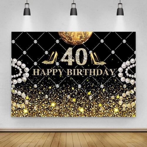 Adults Birthday Party Backdrop 40 Years Old Woman Man 40th Birthday Photography Studio Background Black Golden Wall Decorations