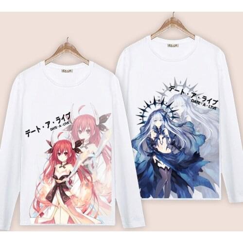 Date A Live Cosplay T Shirt Tokisaki Kurumi Spring Autumn Long Sleeve T-shirt Itsuka Shido Yatogami Tohka Cartoon Top Tee