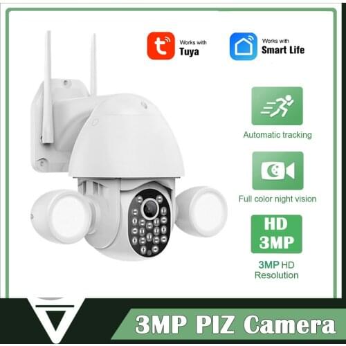 HD 3MP Tuya Smartlife Courtyard Lighting PT Wifi IP Camera Auto Tracking Full Color Night Vision Outdoor Waterproof Cameras