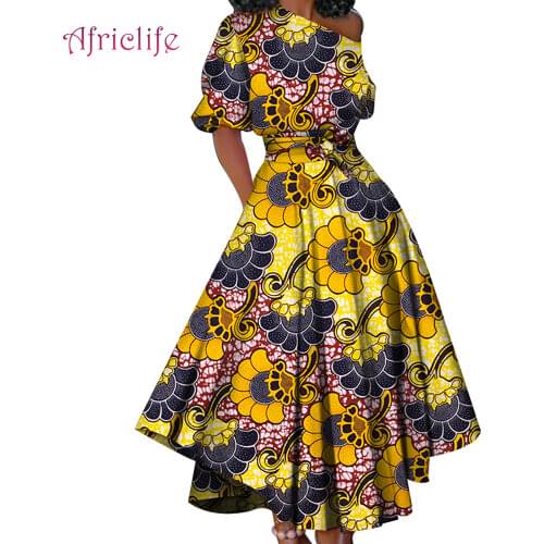 New Designed African Print Cotton Dresses Women Summer Short Sleeve Womens Clothing Dress With Belt WY4426