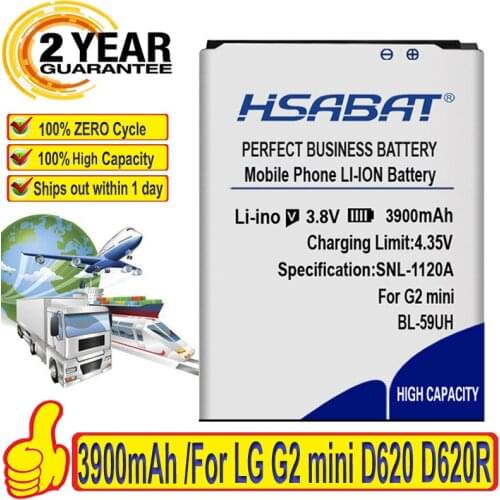 HSABAT 3900mAh BL-59UH for LG G2 mini Battery D620 D620R D620K D618 D315 F70 D410 L65 D285