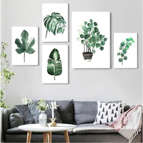 Nordic Art Tropical Plants Scandinavian Poster Green Leaves Decorative Picture Wall Art Canvas Paintings Home Decoration