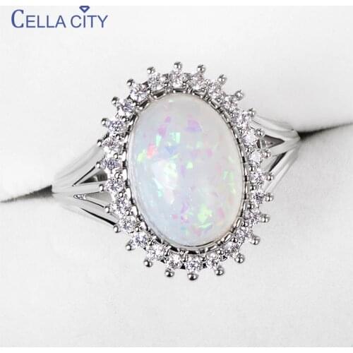 Cellacity Classic 925 Sterling Silver Rings For Women With Oval Opal Gemstones Size 6-10 Women Fine Jewelry Party Wholesale Gift