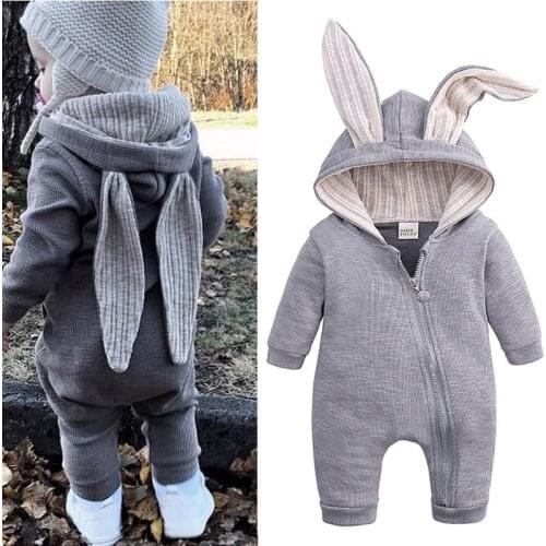 Baby clothes crawling baby suit onesies newborn baby cartoon big rabbit ears zipper clothes jumpsuit cotton coat outside romper