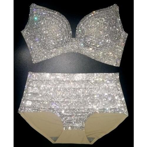 2020 Bikini Set Women Bling Diamante Carnival Bra Crop Top Crystal Panties Rave Festival Bikini Set Burning Man Outfit Club Wear