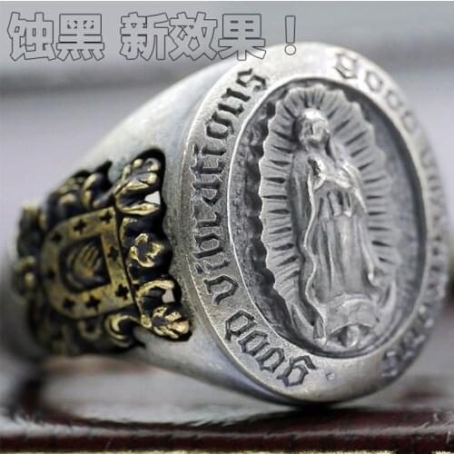 Dyed black and made old the Virgin Mary opened a sterling silver ring opened rings for men and women