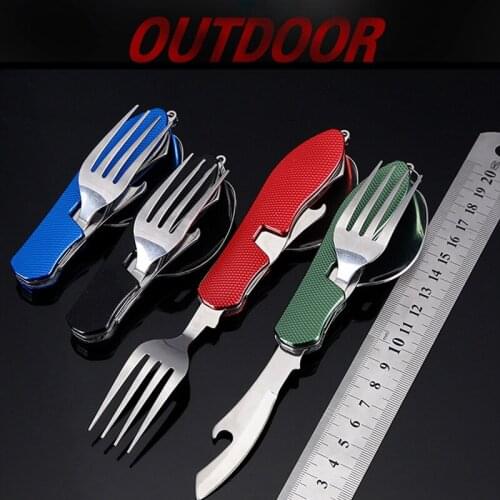 Multi Functional Tableware Detachable Folding Stainless Steel Fork Cutlery Bottle Opener Travel Camping Equipment