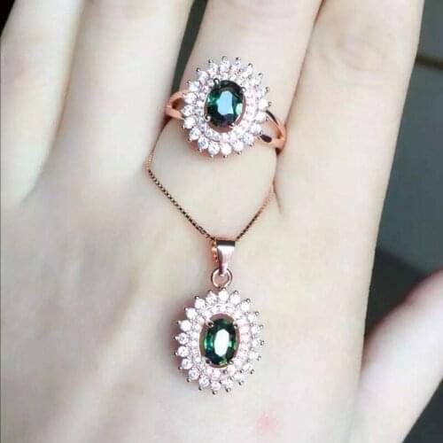 Fashionable 925 Sterling Silver Natural Sapphire Jewelry Sets Pendant Ring For Women Fine Jewelry Real Blue Sapphire Gemstones