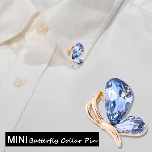 Morkopela Crystal Butterfly Collar Pin Fashion Rhinestone Small Brooches And Pins Women Clothes Brooch Scarf Clip Accessories