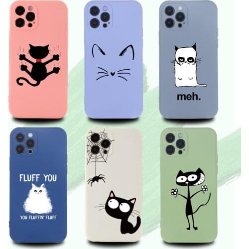 Cartoon Colorful Cute Black Cat Phone Case For iPhone 11 12 Pro Max Mini XS XR X 7 8P Shockproof Candy Funny Phone Cover Coque