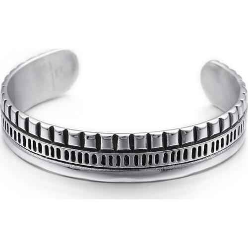 Stainless steel wide-faced personality bracelet Mens simple fashion box bracelet