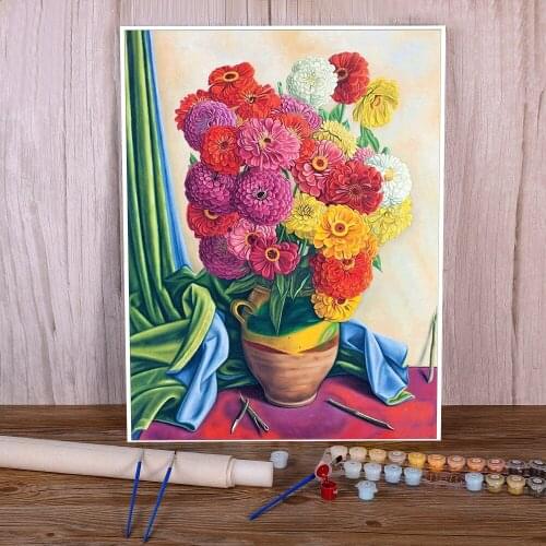 Flower DIY Paint By Numbers Package Acrylic Paints 40*50 Painting On Canvas Wall Decoration For Wholesale