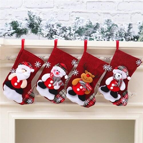 2021 New Hot Large Stockings Santa Elk Fabric Gift Socks Christmas Lovely Bag For Children Fireplace Tree Christmas Decoration