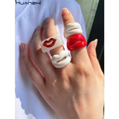 New Sexy Ring Red White Small Lip shape finger Rings Acrylic Resin Rings for Women Girls Summer Hot Sale Jewelry HUANZHI 2021