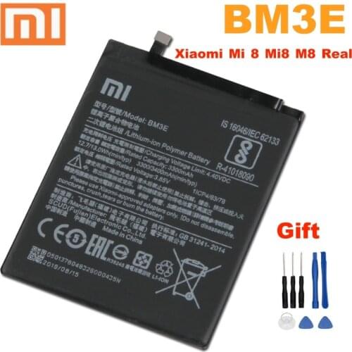 Xiao mi 100% Orginal BM3E 3400mAh Battery For Xiaomi Mi 8 Mi8 M8 BM3E High Quality Phone Replacement Batteries +Tools
